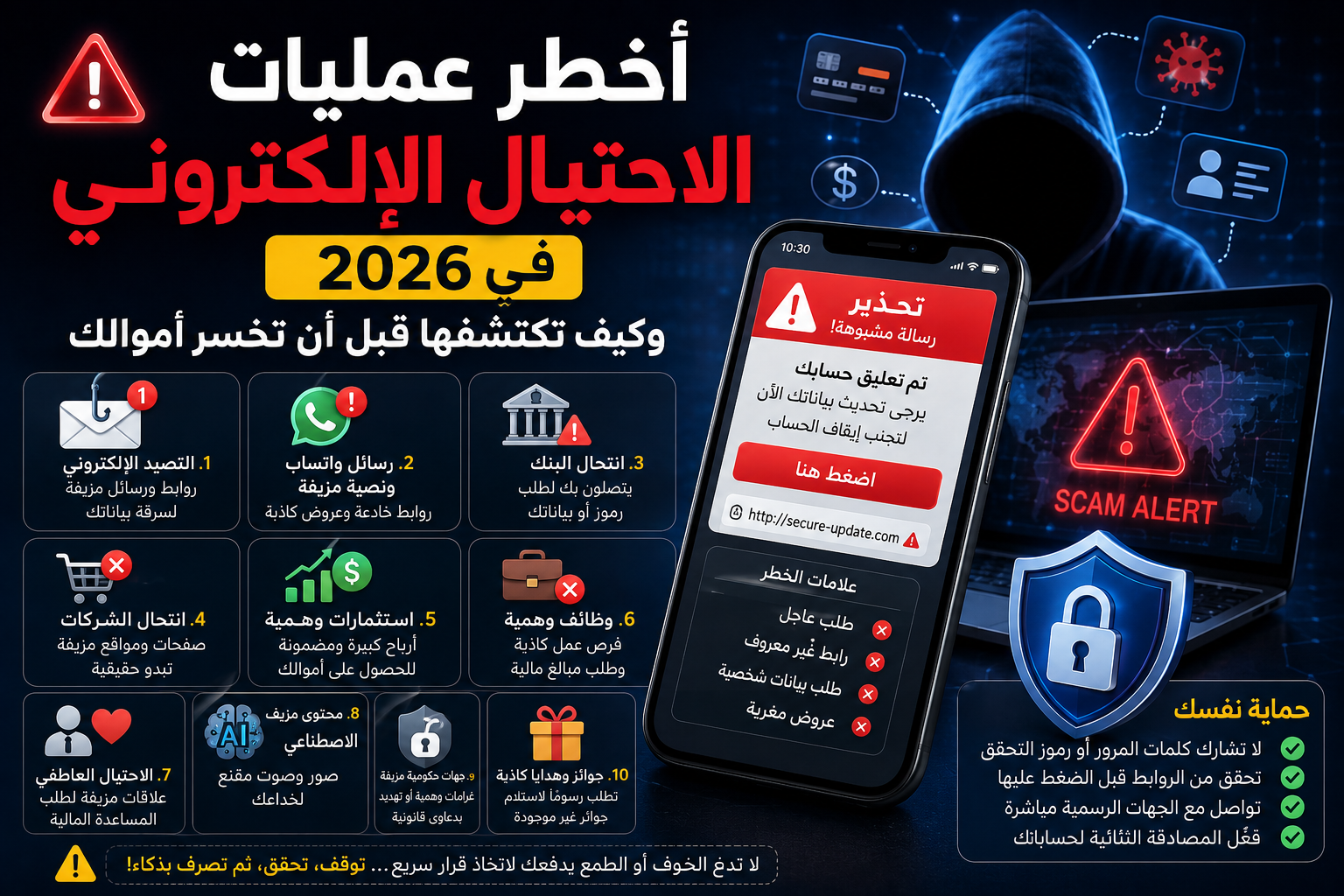 أخطر عمليات الاحتيال الإلكتروني في 2026 وكيف تكتشفها قبل أن تخسر أموالك