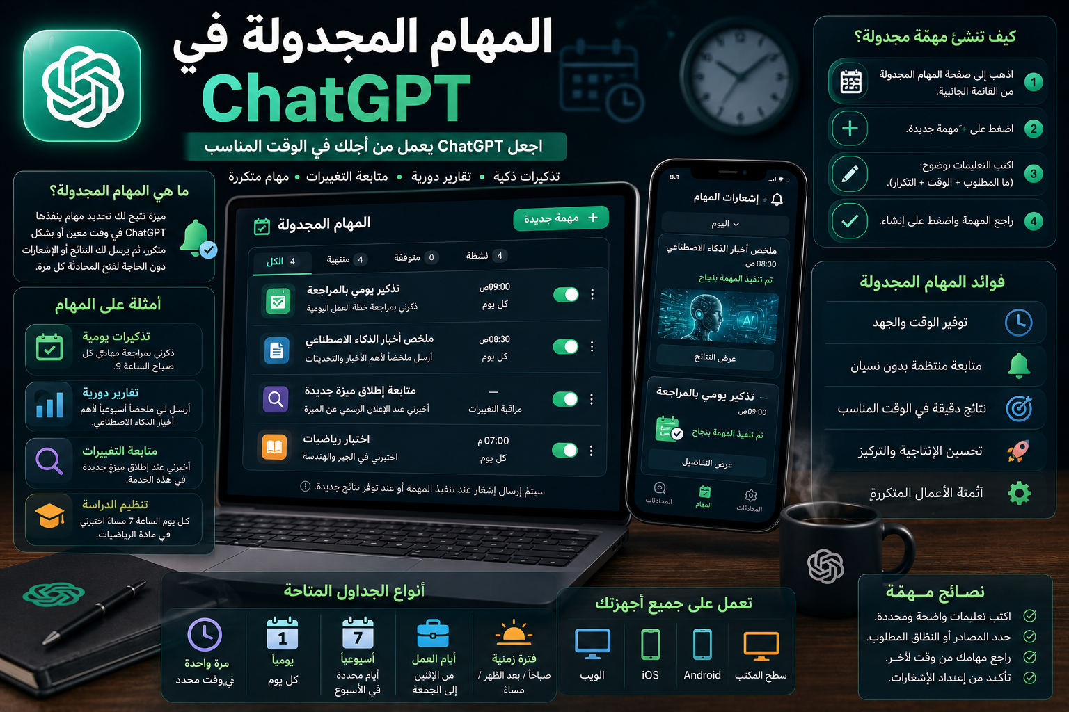 المهام المجدولة في ChatGPT: شرح كامل لكيفية جعل الذكاء الاصطناعي ينفذ المهام تلقائيًا