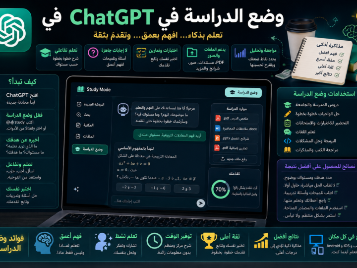 وضع الدراسة في ChatGPT: الدليل الكامل لتحويل ChatGPT إلى مدرس شخصي ذكي