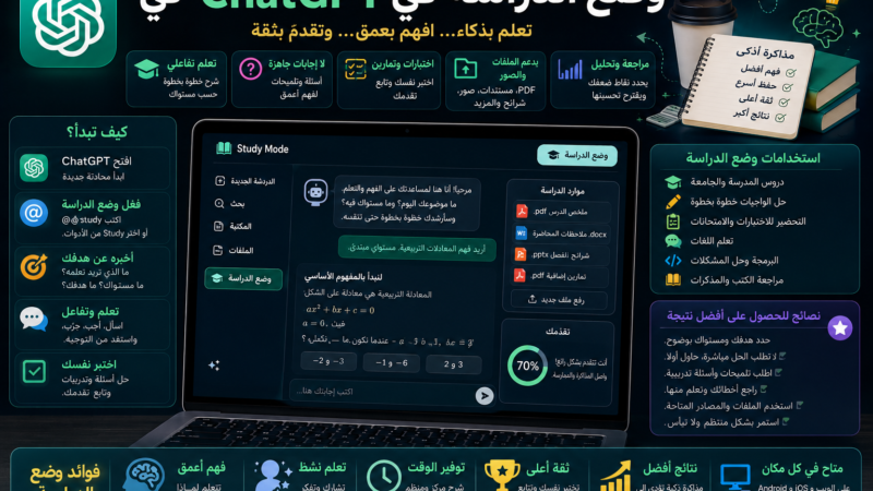 وضع الدراسة في ChatGPT: الدليل الكامل لتحويل ChatGPT إلى مدرس شخصي ذكي