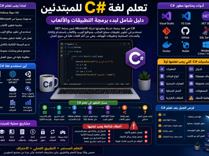 تعلم لغة C# للمبتدئين: دليل شامل لبدء برمجة التطبيقات والألعاب