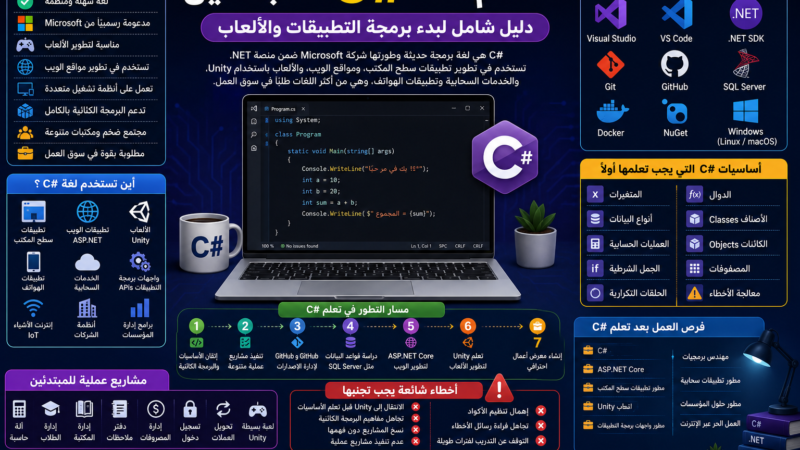 تعلم لغة C# للمبتدئين: دليل شامل لبدء برمجة التطبيقات والألعاب
