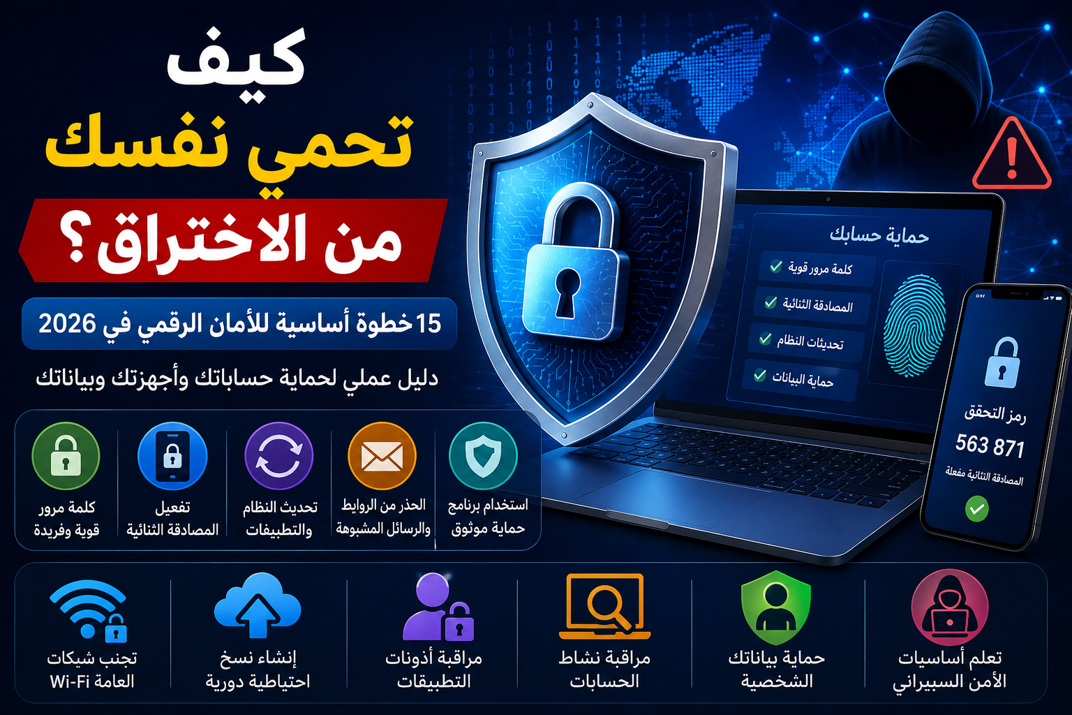 كيف تحمي نفسك من الاختراق؟ 15 خطوة أساسية للأمان الرقمي في 2026
