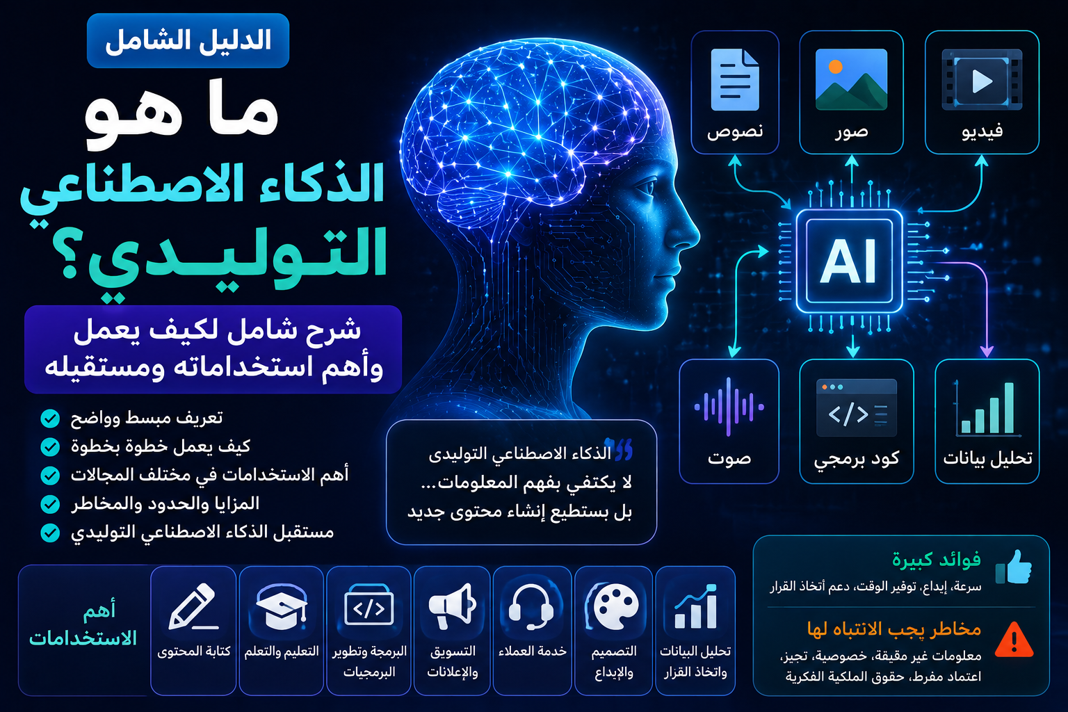ما هو الذكاء الاصطناعي التوليدي؟ شرح شامل لكيف يعمل وأهم استخداماته ومستقبله