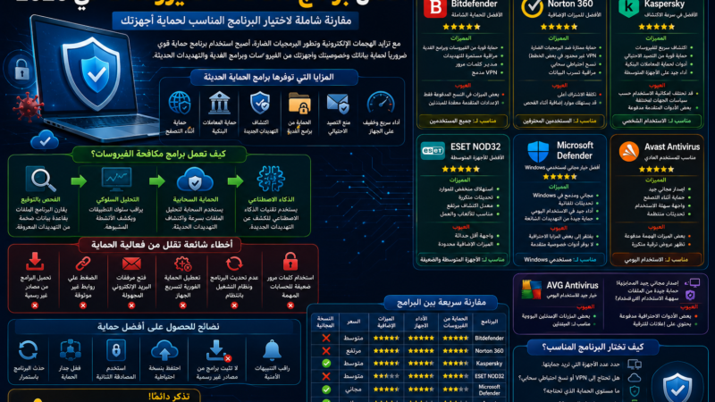 أفضل برامج مكافحة الفيروسات في 2026: مقارنة شاملة لاختيار البرنامج المناسب