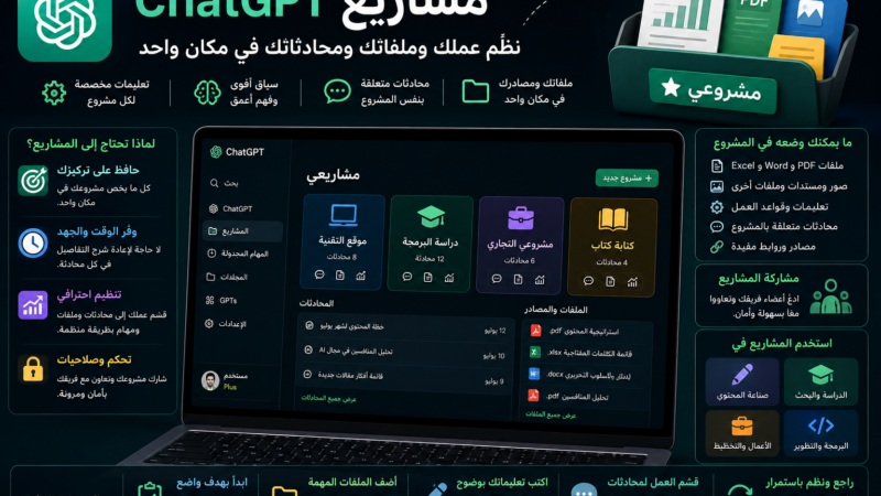مشاريع ChatGPT: الدليل الكامل لتنظيم ملفاتك ومحادثاتك وجعل ChatGPT يتذكر سياق عملك